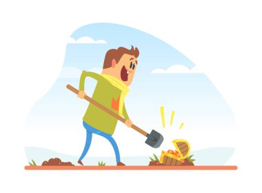 Licky Man Define Avcısı Kürek Kazma Sandığı, Finansal Başarı Çizgi film Vektörü İllüstrasyonu