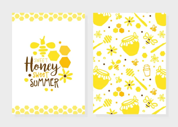 Honey Natural Products Card, Organic Honey and Apiary Banner, Poster, Flyer, Brochure Design Template Cartoon Vector Illustration — Stock Vector