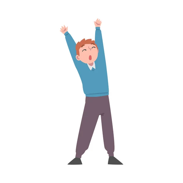 Cute Excited Boy Celebrating Victory, Expressing Succes or Having Fun Cartoon Vector Illustration - Stok Vektor