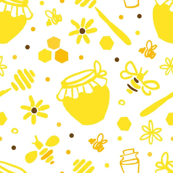 Органический мед и апельсиновый бесшовный узор, экологически чистые ткани продукта, обои, оберточная бумага, текстиль, векторная иллюстрация дизайна фона — стоковый вектор