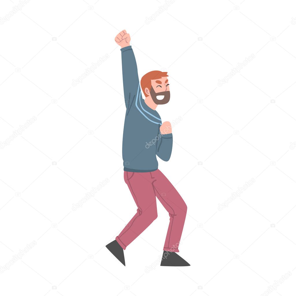 Happy Man Celebrating Victory, Expressing Succes or Having Fun Cartoon Vector Illustration