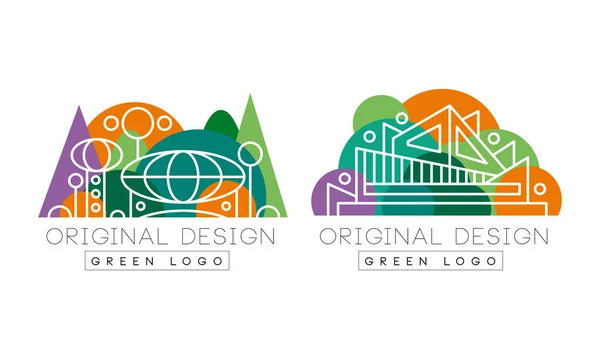 Conjunto de plantillas originales de logotipo verde, Etiqueta de identidad corporativa, Insignia para el diseño de paisajes urbanos, Arquitectura, Inmobiliaria t Vector Ilustración — Archivo Imágenes Vectoriales