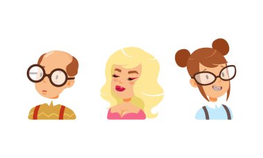 Çeşitli Rastgele İnsanların Portreleri Çizgi Film Vektör Resmini Ayarladı