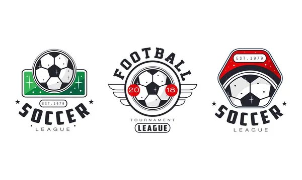 Soccer Football League Logo Set, Sports Team Identity, Championship, Game Tournament Retro Badges Templates Design Vector Illustration — Stock Vector