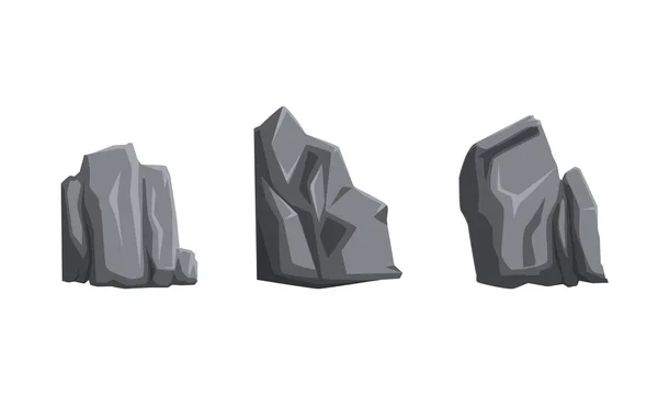 さまざまな形の岩の石コレクション、灰色の岩、自然建築材料、景観デザイン漫画ベクトルイラスト — ストックベクタ