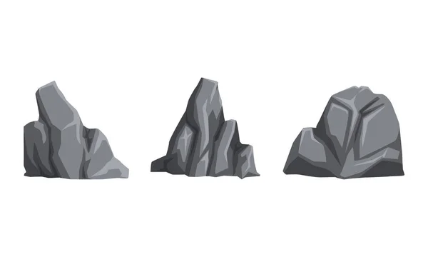 Colección de piedras de roca, rocas de montaña grises, material de construcción natural, ilustración vectorial de dibujos animados de diseño de paisaje — Vector de stock