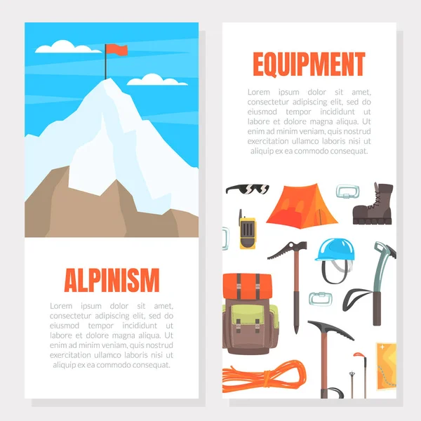 Alpinism Equipment Banner Template Wuth Space for Text, Turistika Příslušenství a oděvy Shop, Store Cartoon Vector Illustration — Stockový vektor