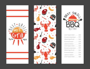 BBBQ Bistro Menü Şablonu Tasarımı, En İyi Gril Evi, Restoran, Bar Posteri, Davetiye, Flyer, Tanıtım Tasarımı Çizim Vektörü Resimleri