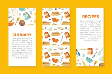 Mutfak Tarifi Broşürü Şablonu, Mutfak Ürünleri ve Mutfak Utensil Kusursuz Çizgi Film Çizeri Çizimi