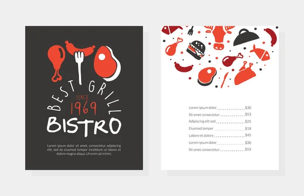 Bästa Gril Bistro Meny Mall Design, Grill Restaurang, Bar Affisch, Inbjudan, Flyer, Promo Design Tecknad vektor Illustration — Stock vektor