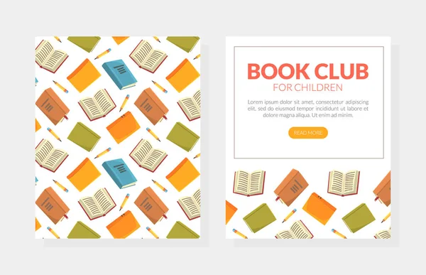 Book Club for Children Landing Page, Librería en Línea, Biblioteca, E-learning Página Web Diseño Dibujos Animados Vector Ilustración — Vector de stock