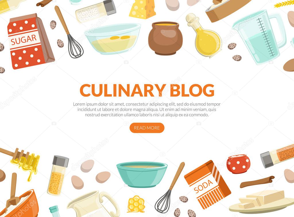 Culinary Blog Landing Page Template, Cooking Recipe, Homemade Food Website Cartoon Vector Illustration