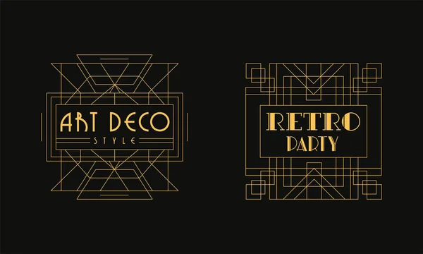 Art Deco Retro Party Card Templates Set, Luxury Design Element for Wedding Invitation, Poster, Banner, Flyer Vintage Vector Illustration. — Stock Vector