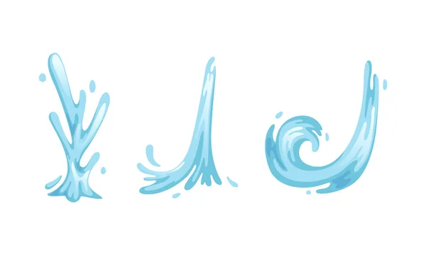Water Splashes and Waves Set, Zuiverheid, Ecologie, Cosmetica en Schoonheid Concept Cartoon Vector Illustratie op Witte Achtergrond — Stockvector