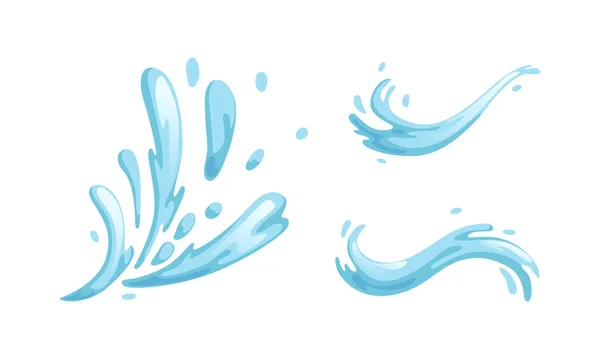 Set de salpicaduras y olas de agua azul, pureza, ecología, cosmética y belleza Dibujos animados Vector Ilustración — Vector de stock