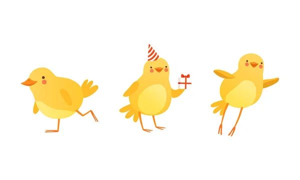 Pollo divertente in diverse situazioni Set, Carino bambino animale personaggio cartone animato vettoriale illustrazione — Vettoriale Stock