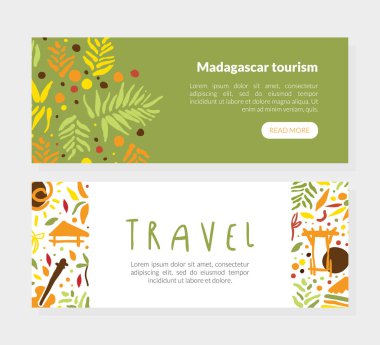 Madagaskar İniş Sayfası, Yaz Cenneti, Tropikal Tatil, Resort Web Sitesi Vektör Resimleri