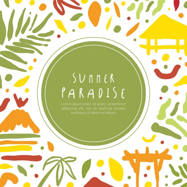 Summer Paradise Banner Template, Tropical Vacation, Resort Poster, Card, Background Vector Illustration — Stock Vector