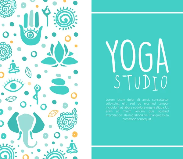 Biglietto da visita dello studio di yoga, Ayurveda, Medicina tradizionale, Classe di meditazione, Illustrazione vettoriale disegnata a mano pratica spirituale — Vettoriale Stock