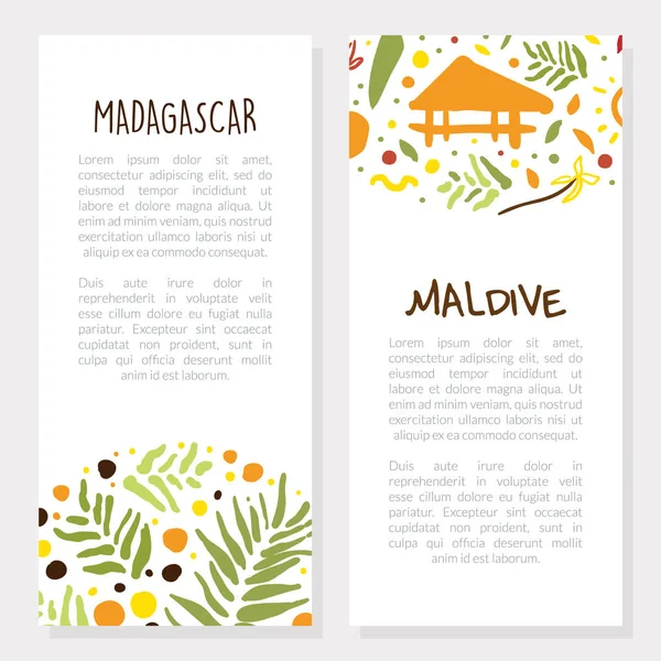 Madagaskar, Maldiv Tatil Tatili Broşür Şablonları Set, Promo Flyer, Broşür Tasarımı, Broşür Tasarımı Vektör Grafikler