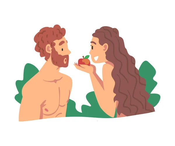 Adam och Eva tar del av förbjuden frukt som berättelse från bibelvektor Illustration — Stock vektor