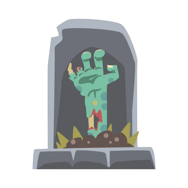 Strašidelné Zombie kostnatá ruka vykoukla z Tomb Vector Illustration — Stockový vektor