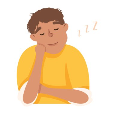 Genç Adam Uyukluyor ya da Elle Boğuluyor Başının üstünde Yatıyor Vektör İllüzyonu