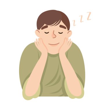 Genç Adam Uyukluyor ya da Elle Boğuluyor Başının üstünde Yatıyor Vektör İllüzyonu