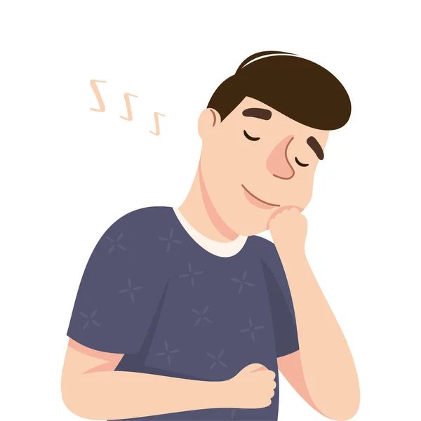 Junger Mann schlummert oder ertrinkt mit auf dem Kopf liegender Hand Vektor Illustration — Stockvektor