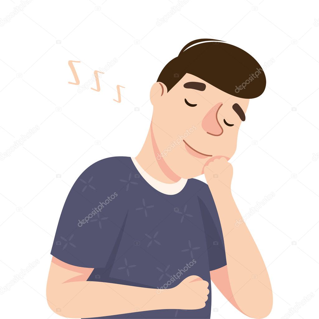 Young Man Slumbering or Drowsing with Hand Reclined Upon His Head Vector Illustration