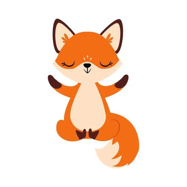 Cute Little Fox Duduk di Lotus Yoga Pose Meditasi Vector Illustration Stok Ilustrasi Bebas Royalti