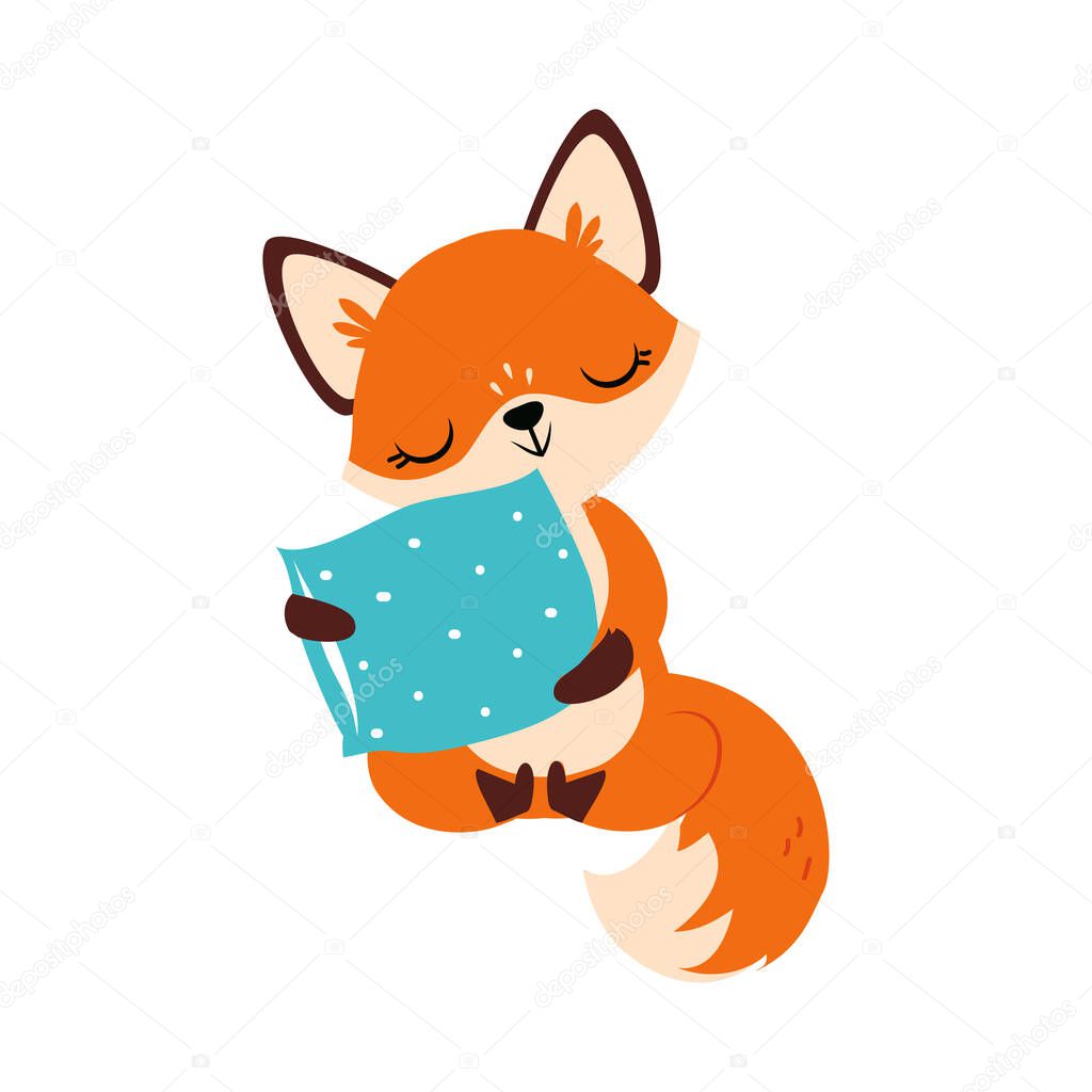 Cute Little Fox Sitting and Hugging Soft Pillow Vector Illustration