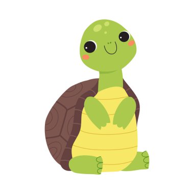 Mutlu Yeşil Kaplumbağa Oturan ve Gülümseyen Vektör İllüzyonu