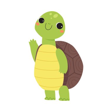 Mutlu Yeşil Kaplumbağa Duruşu ve Dalgalanan Pençe Vektör İllüstrasyonu