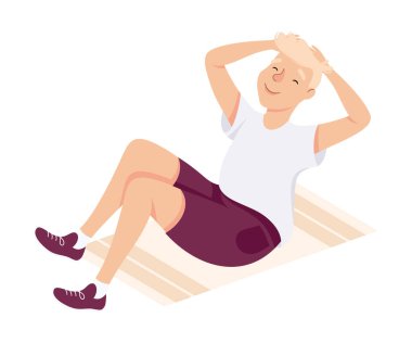 Beden Eğitiminde Genç Erkek Beden Eğitiminde Fiziksel Egzersiz ve Spor Vektörü İllüstrasyonu Olarak Abdominal Çıtırtı Yapıyor