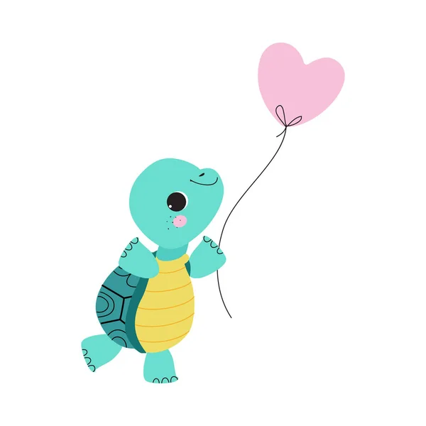 带壳体和短脚托架的可爱龟玩具气球矢量图解 — 图库矢量图片