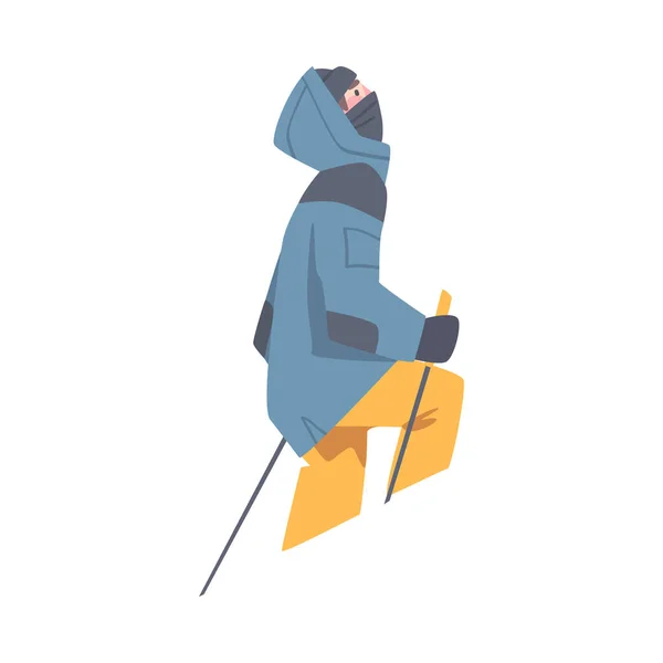 Personnage de l'homme avec Alpenstock portant des vêtements chauds Montagne ascendante Illustration vectorielle — Image vectorielle