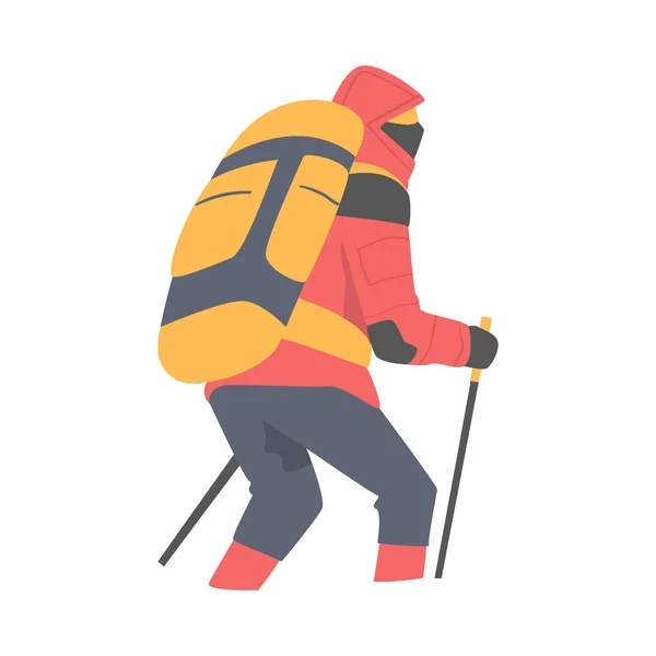 Man Character with Backpack Ascending Mountain Vector Illustration — Stock Vector