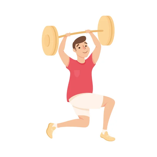Homme en Shorts d'entraînement au gymnase Levage Barbell Faire de l'exercice physique et d'entraînement Illustration vectorielle — Image vectorielle