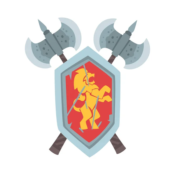 Escudo en Escudo o Escudo con Ax Cruzado Vector Ilustración — Archivo Imágenes Vectoriales