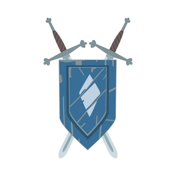 Escudo de armas en escudo o escudo con espadas cruzadas Vector Ilustración — Vector de stock