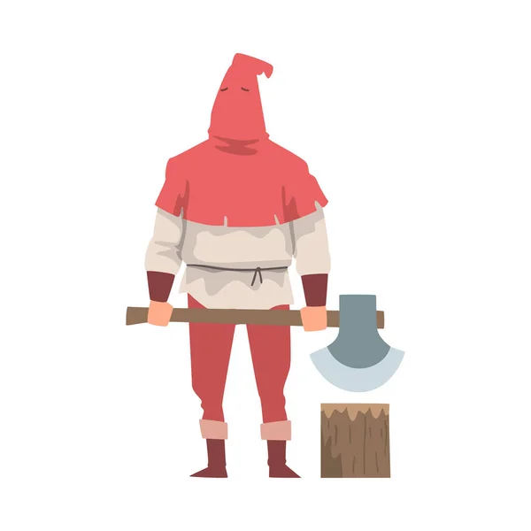 Medieval Executor ou Headman vestindo chapéu vermelho e carregando Sharp Axe Vector Ilustração —  Vetores de Stock