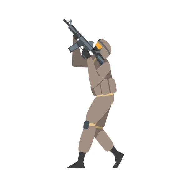 L'homme comme force armée spéciale militaire en uniforme et fusil Viser l'illustration vectorielle — Image vectorielle