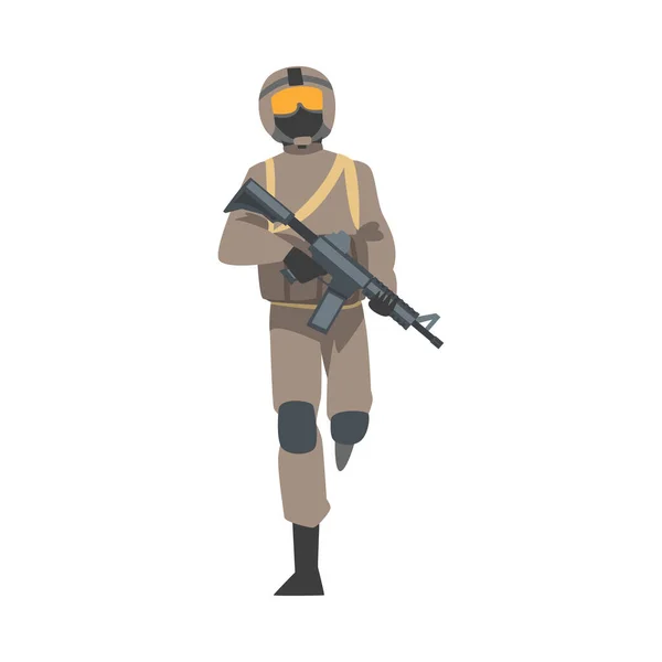 Man as Military Special Armed Force in Uniform and Rifle in Walking Pose Vector Ilustracja — Wektor stockowy