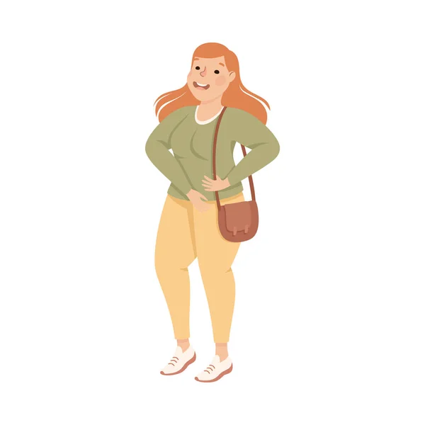 Grande taille rousse femme debout et souriant vecteur illustration — Image vectorielle