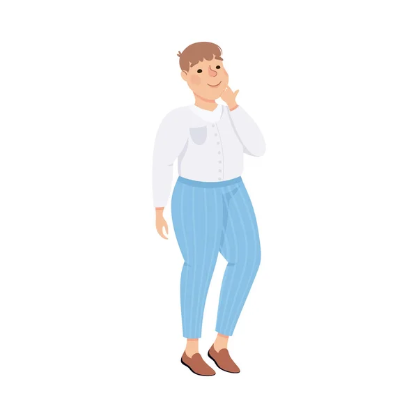 Lichaam positief of plus grootte lachende man in staande Pose Vector Illustratie — Stockvector