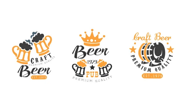 Craft Beer Premium Quality Logó sablonok Design Set, Brewing Company, Pub, Bar Vintage Labels Vector Illusztráció — Stock Vector