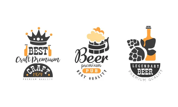 Legendary Beer Premium Pub Logo Templates Design Set, Brewing Company, Beer House, Bar Vintage Labels Vector Illustration — Stock Vector