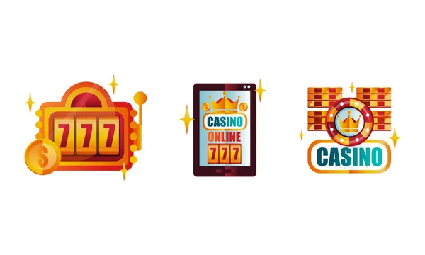 カジノ&ギャンブルシンボルコレクション,スロットマシン,オンラインカジノ,ジャックポットフラットベクトルイラスト — ストックベクタ