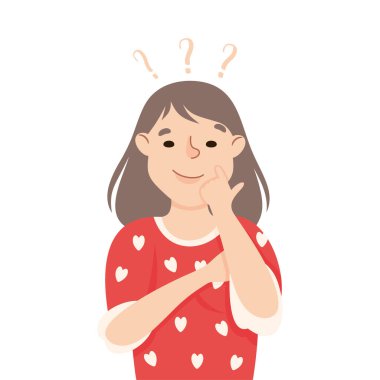 Düşünceli Kadın Yarı Uzunluk Vektör Resimlerini Düşünüyor ve Çözüyor